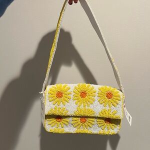 Viral Yellow Floral Beaded Women's Shoulder Bag